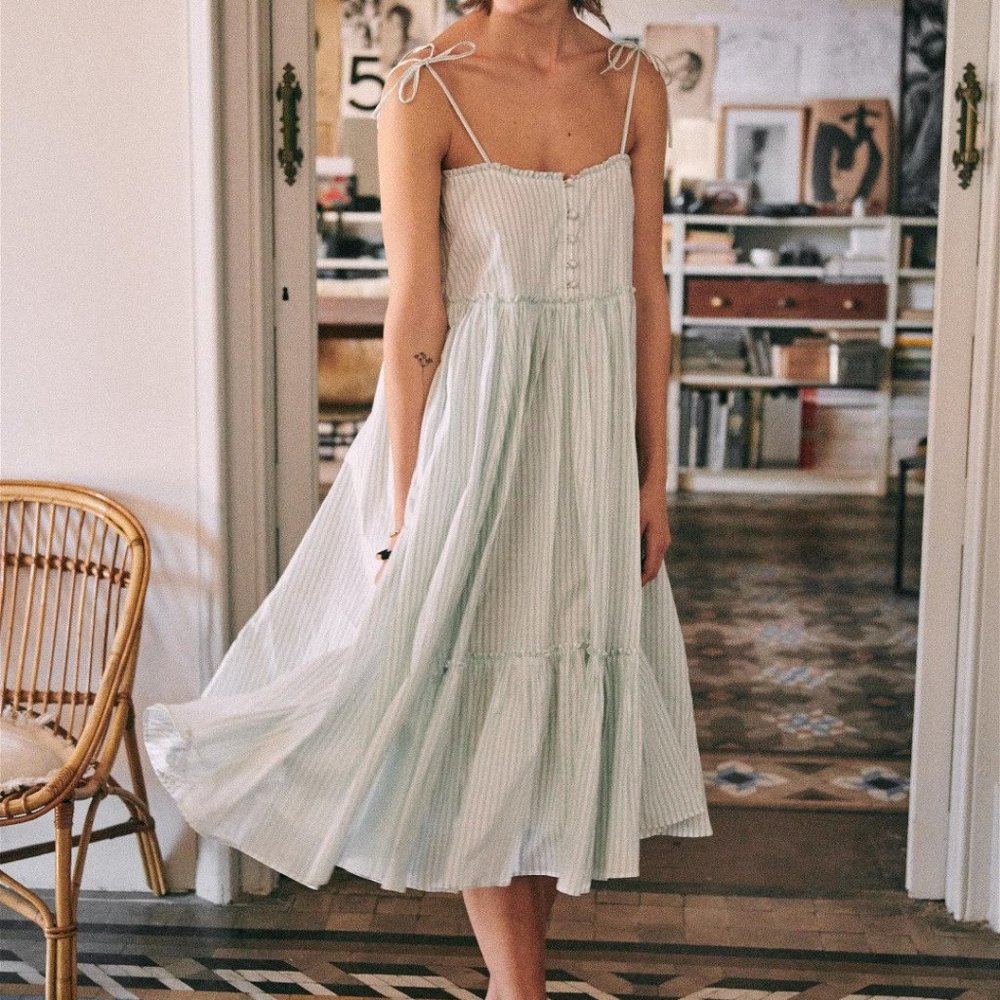 Sezane Juliette Striped Buttons Midi Dress